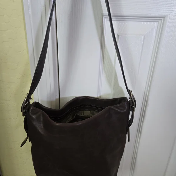 Coach Dark Brown Leather Bag with Silver Accents - Picture 3 of 10
